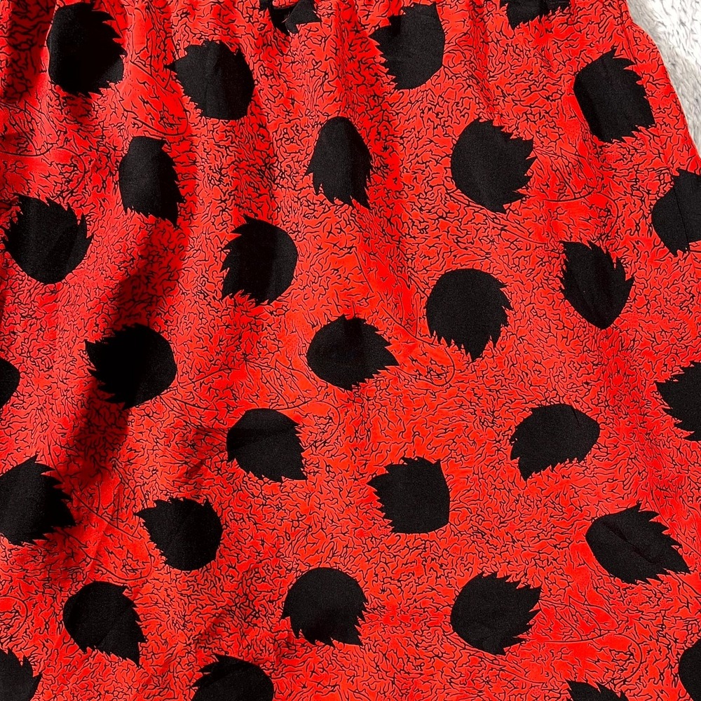 VTG 80s Brothers Dress Women L Red Leaf Print Puff Sleeve Elastic Waist USA Made - Picture 2 of 9